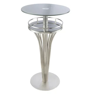 Yukon Contemporary Bar Table In Stainless Steel and Grey Frosted Tempered Glass