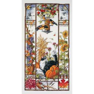 Autumn Cat Sampler Counted Cross Stitch Kit8inX16in 14 Count