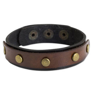 Handcrafted Leather 'Rustic Elements' Bracelet (Thailand)