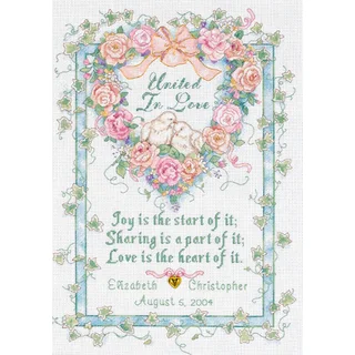 United In Love Wedding Record Counted Cross Stitch Kit10inX14in 18 Count