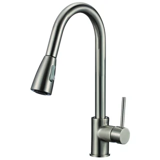 Lead-free Brushed Nickel 16-inch High Arch Single-handle Pull-down Sprayer Kitchen Faucet with Soap Dispenser