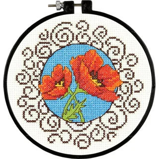 LearnACraft Poppies Counted Cross Stitch Kit6in Round 14 Count
