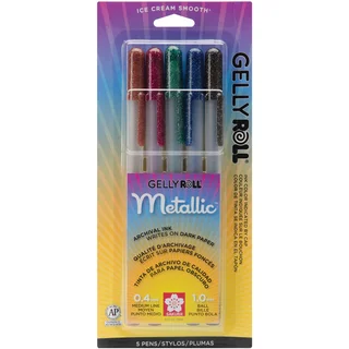Gelly Roll Metallic Medium Point Pens 5/PkgSepia, Burgundy, Hunter, Blue & Black