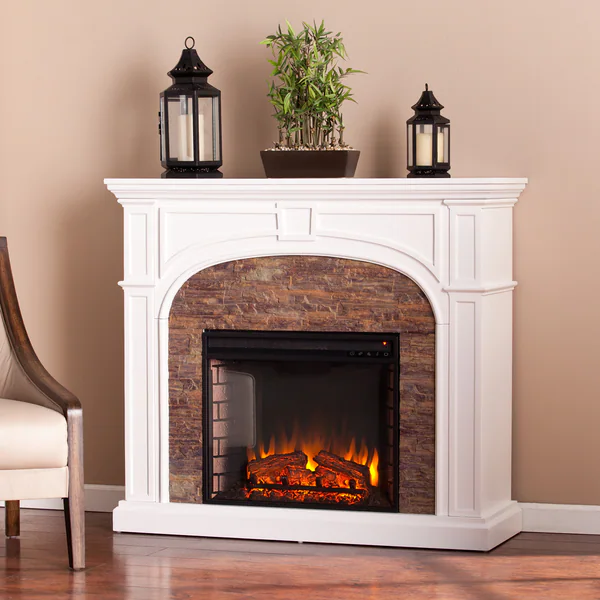 Kelley White Stacked Stone Effect Electric Fireplace - N/A