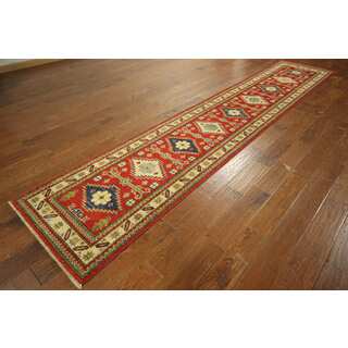Adina Collection Runner Red Kazak Hand-knotted Wool Oriental Rug (3' x 13')