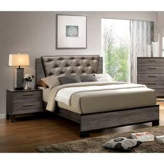 Furniture of America Silvine Contemporary 2-piece Antique Grey Bed and Nightstand Set