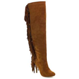 NATURE BREEZE HIGHPOINT-01H Women's Fringe Elastic Stiletto Over Knee High Boots