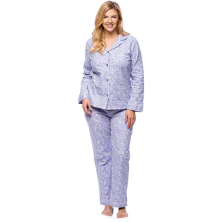 White Mark Women's Plus Paisley Print Flannel Pajama Set
