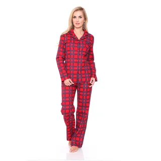 White Mark Women's Red Plaid Flannel Pajama Set