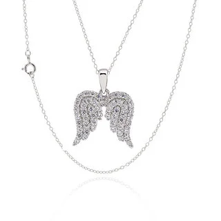 Sterling Silver Cubic Zirconia Angel Wings Necklace 17-inch Chain (China)
