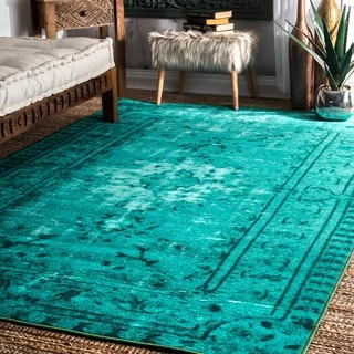 nuLOOM Vintage Inspired Adileh Overdyed Turquoise Rug (4' x 6')