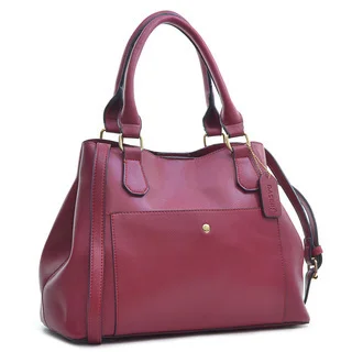 Dasein Saffiano Leather Gathered Top with Shoulder Strap Satchel Bag