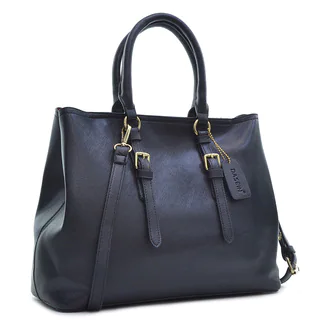 Dasein Saffiano Leather Buckle Strap Handle Satchel Bag