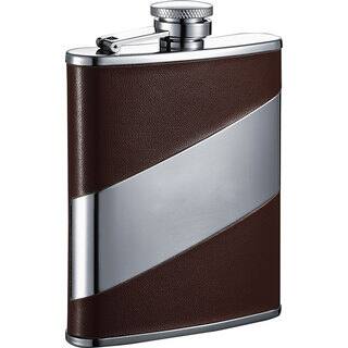 Visol Descent Brown Leather & Stainless Steel Liquor Flask - 6 ounces