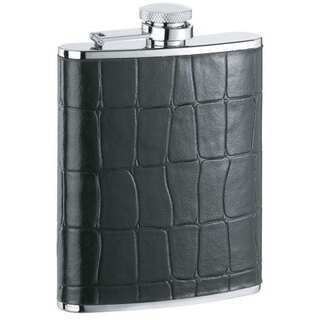 Visol Beau Monde Black Crocodile Leather Liquor Flask - 6 ounces