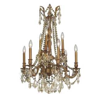 Italian Elegance Collection 9 light French Gold Finish and Golden Teak Crystal Ornate Chandelier 23" x 31"