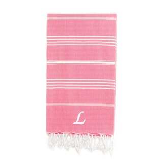 Authentic Pestemal Fouta Original Pink and White Striped Turkish Cotton Bath/Beach Towel with Monogram Initial