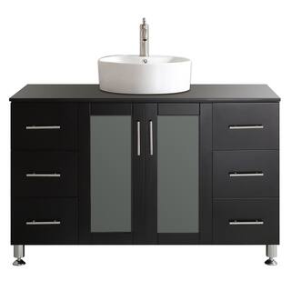 Vinnova Tuscany 48-inch Espresso Single Vanity with White Vessel Sink with Glass Countertop without Mirror