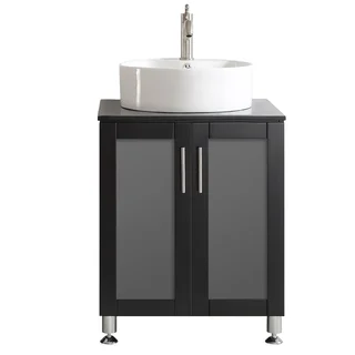 Vinnova Tuscany 24-inch Single Espresso Mirrorless Vanity with White Vessel Sink, and Glass Countertop