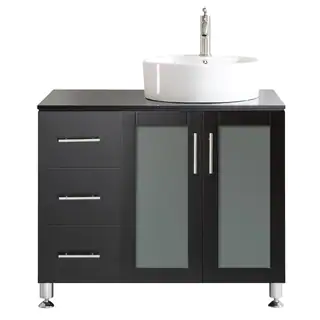 Vinnova Tuscany 36-inch Espresso Single Vanity with White Vessel Sink with Glass Countertop without Mirror