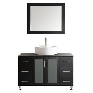 Vinnova Tuscany 48-inch Espresso Single Vanity with White Vessel Sink with Glass Countertop with Mirror