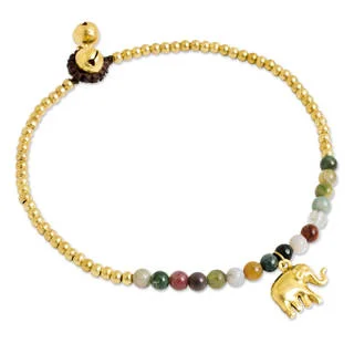 Handcrafted Brass 'Stylish Elephant' Agate Anklet (Thailand)