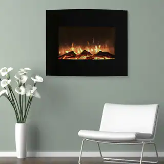 Northwest 25 inch Mini Curved Black Fireplace with Wall and Floor Mount