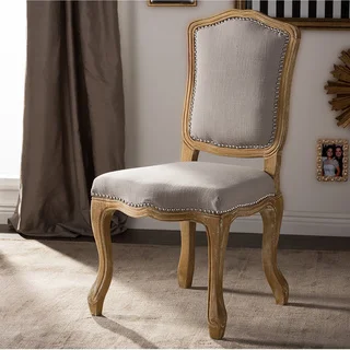 Baxton Studio Chateauneuf French Vintage Cottage Weathered Oak Beige Linen Upholstered Dining Side Chair