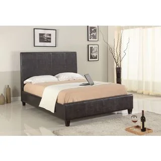 Modern Upholstered Panel Bed in Chocolate