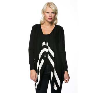 High Secret Women's Long Sleeve Black/ White Asymmetric Hem Cardigan
