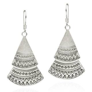 Handmade Tribal Tiered Swivel Triangle Karen Silver Earrings (Thailand)