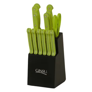 Ginsu Essential Series in Black Block Limed Green 14-piece Cutlery Set