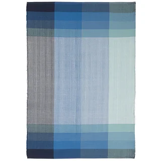 Indo Hand-woven Bliss Blue Plaid Flatweave Area Rug (3' x 5')