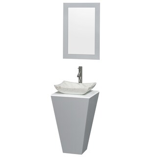 Wyndham Collection Esprit 20-inch Gray Pedestal Vanity, White Stone Top, Stone Vessel Sink, 20-inch Mirror