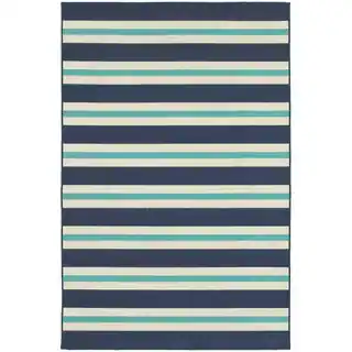 Multi-striped Blue/ Ivory Indoor Outdoor Rug (3'7 x 5'6)