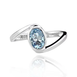 Sterling Silver Oval Blue Topaz Bypass Ring (China)