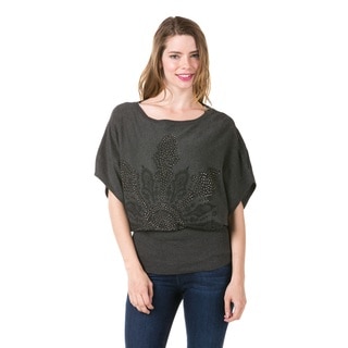 High Secret Women's Embellished Grey Boat Neck Tunic (One Size Fits Most)