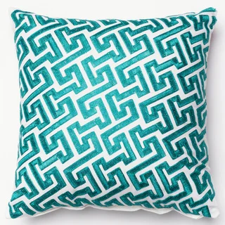 Embroidered Geometric Fretwork Down Feather or Polyester Filled 18-inch Throw Pillow or Pillow Cover