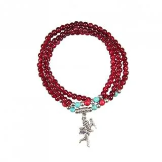 Elastic Red Agate Bracelet/ Necklace with Angel Charm (China)
