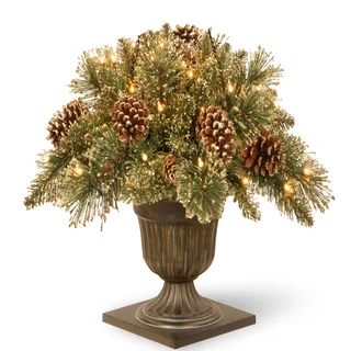 24" Glittery Gold Pine Porch Bush with Clear Lights