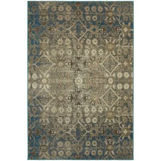 Faded Traditional Beige/ Blue Area Rug (9'10 x 12'10)