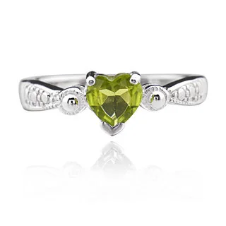Sterling Silver Heart Peridot Solitaire Ring