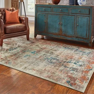 Distressed Traditional Beige/ Multi Area Rug (7'10 x 10'10)