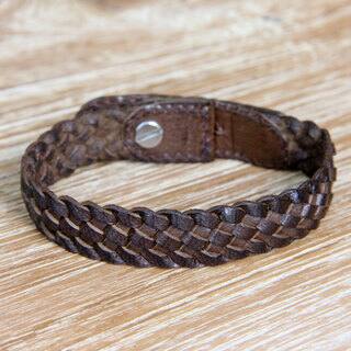 Handcrafted Leather 'Brown Chain' Bracelet (Indonesia)
