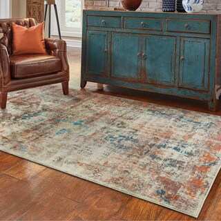 Distressed Traditional Beige/ Multi Area Rug (5'3 x 7'6)