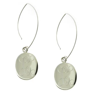 Handmade Sterling Silver High Polish Engraved Oval Disc Wire Drop Earrings (Mexico)