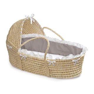 Natural Hooded Grey/ White Fabric Moses Basket