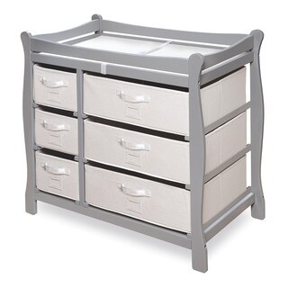 Grey Wood Sleigh Changing Table with Baskets