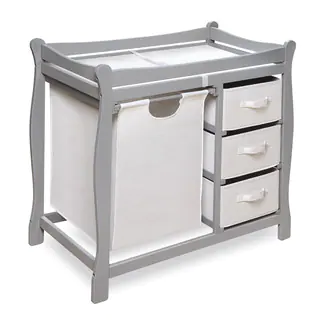 Grey Sleigh Changing Table with Hamper and Baskets