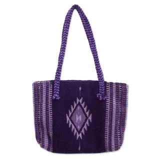 Handcrafted Zapotec Wool 'Violet Duality' Shoulder Bag (Mexico)